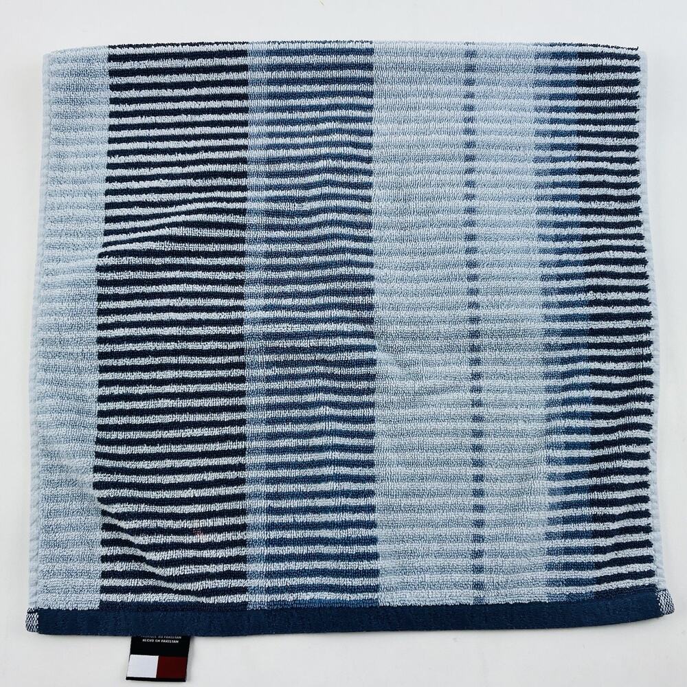 TOMMY HILFIGER Blue Striped Hand Towel Rare Sky Baby Navy Blue Cotton Pakistan